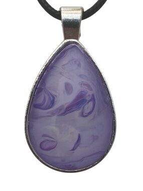 Hand Crafted Fluid Art Necklace Teardrop Pendant Purple by Svetlana Yeung